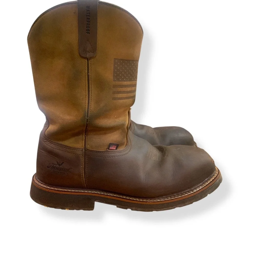 Thorough Bred Mens Work Boots 13D Brown Leather Steel Toe American Flag Made USA